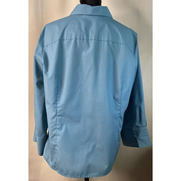 Foxcroft Bluish Green Blouse Long Sleeve Button Down Wrinkle Free Fitted Fit 16P - Picture 2 of 9